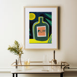 Tropical Night Rum Bottle Abstract Minimalist Home Bar Art