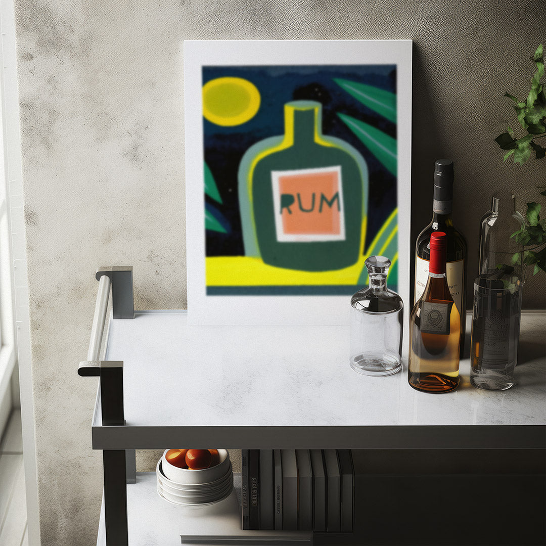 Tropical Night Rum Bottle Abstract Minimalist Home Bar Art