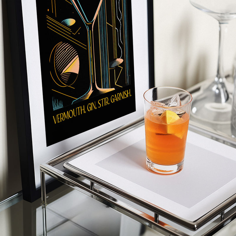 Vintage Art Deco Martini Cocktail Recipe Bar Art Black Abstract