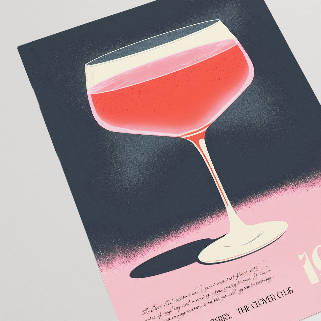 Vintage Clover Club Cocktail Glass 1910 Pink Print