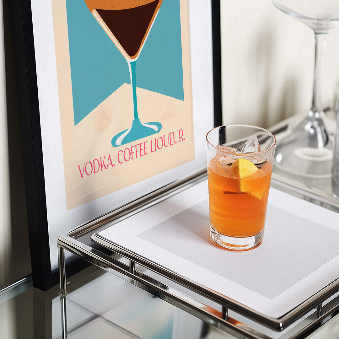 Vintage Espresso Martini Cocktail 1980s Blue Recipe Bar Art