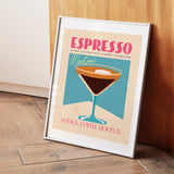 Vintage Espresso Martini Cocktail 1980s Blue Recipe Bar Art