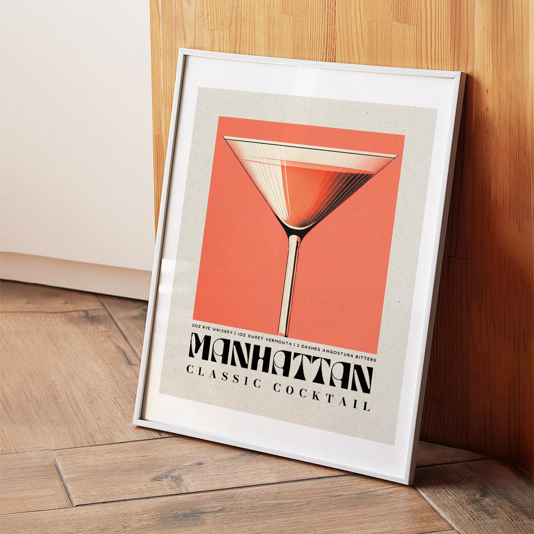 Vintage Manhattan Cocktail Recipe Red Print