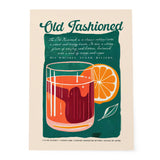 Vintage Old Fashioned Cocktail Art Orange Glass Turquoise Kitchen