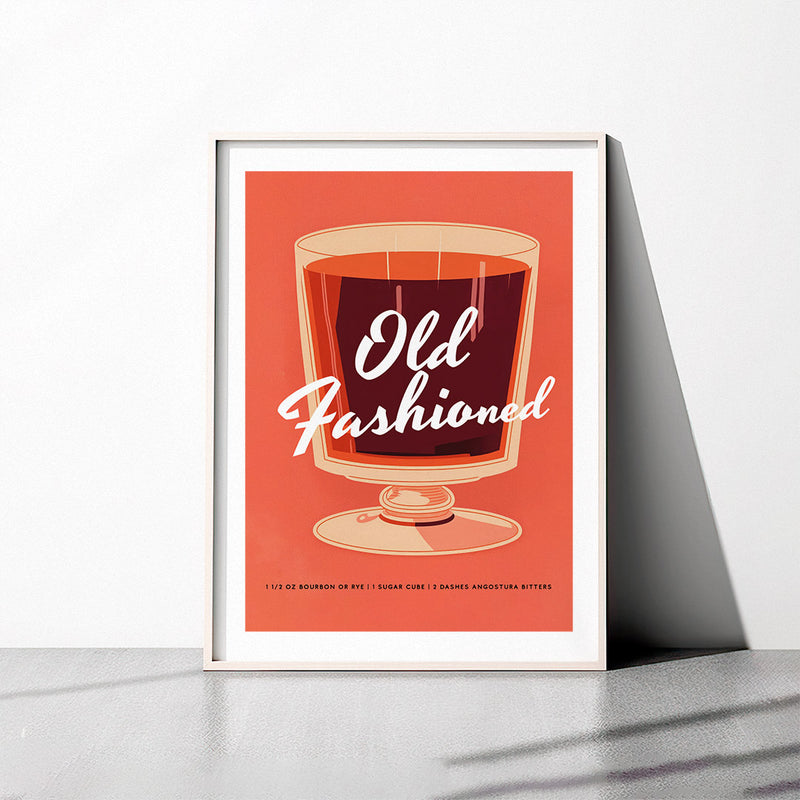 Vintage Old Fashioned Cocktail Art Red Poster