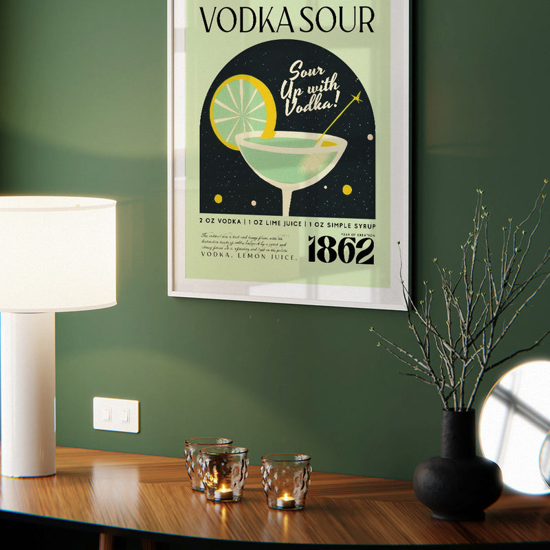 Vodka Sour Classic Cocktail 1862 Green Alcohol Art Recipe