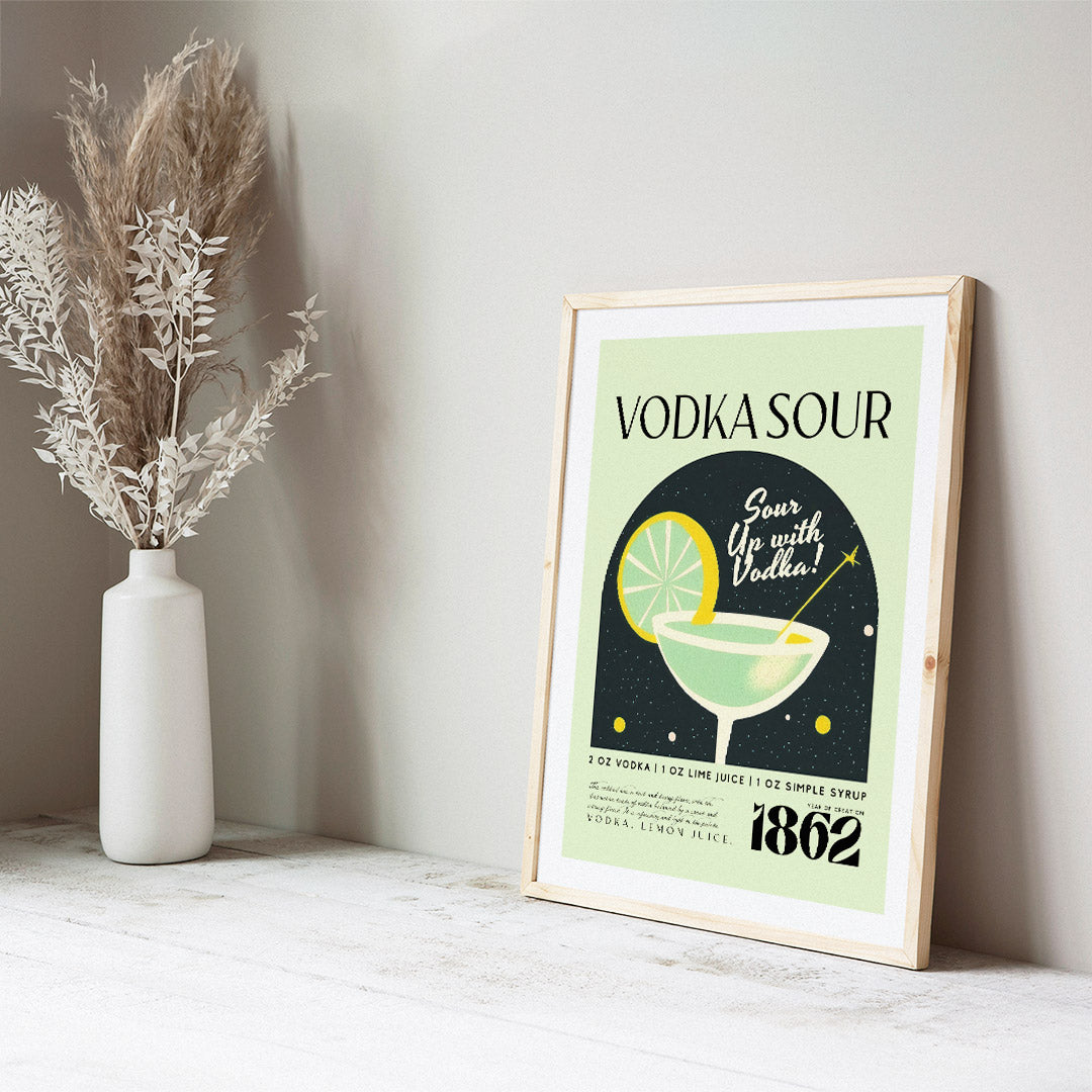 Vodka Sour Classic Cocktail 1862 Green Alcohol Art Recipe