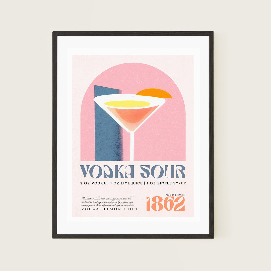 Vodka Sour Cocktail 1862 Vintage Abstract Boho Art