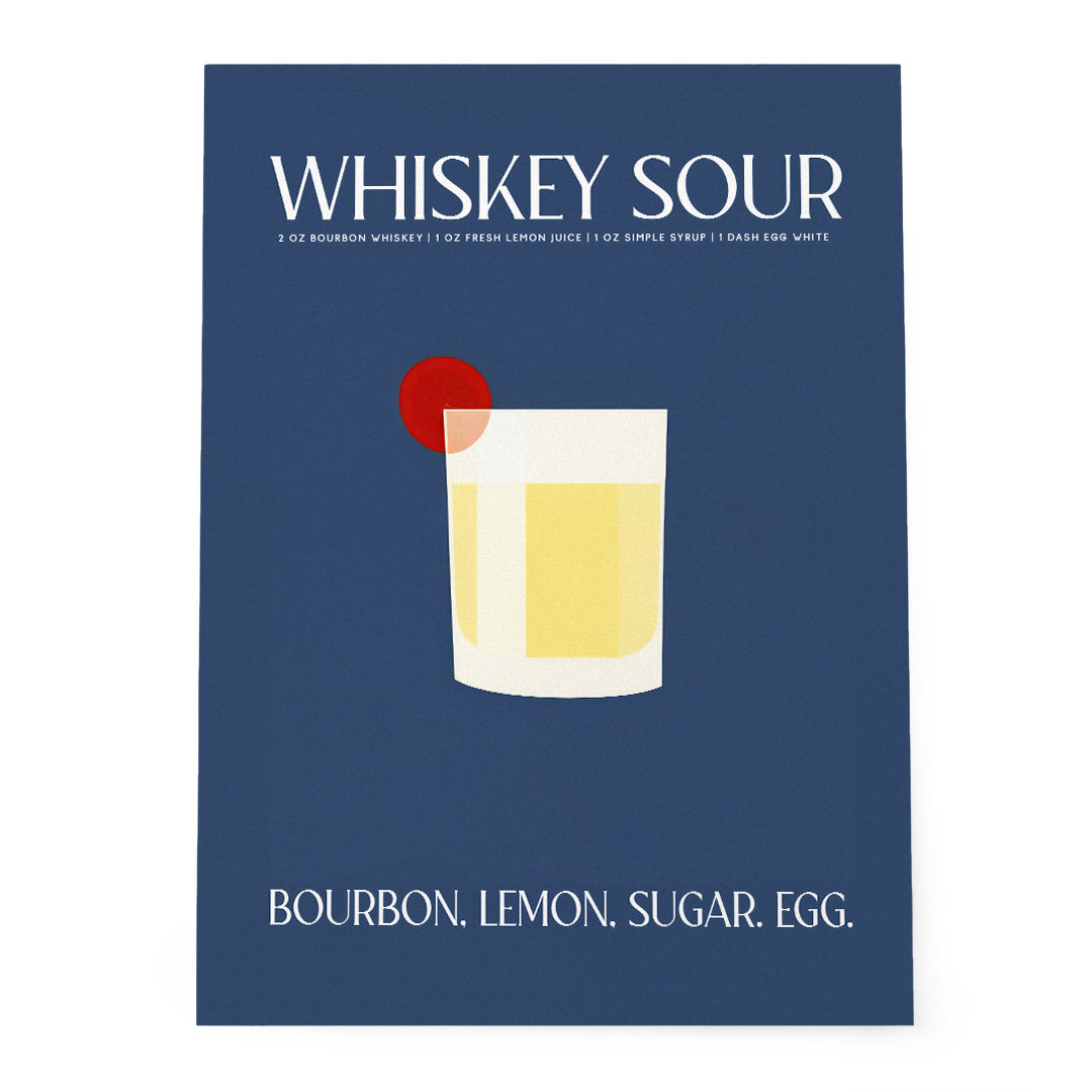 Whiskey Sour Cocktail Abstract Blue Recipe Minimalist Art