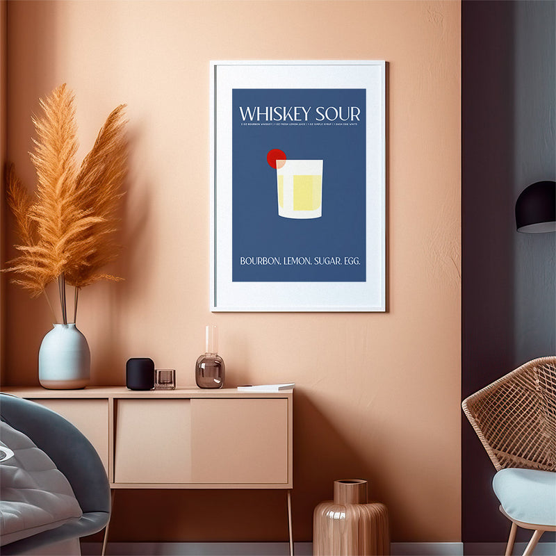 Whiskey Sour Cocktail Abstract Blue Recipe Minimalist Art