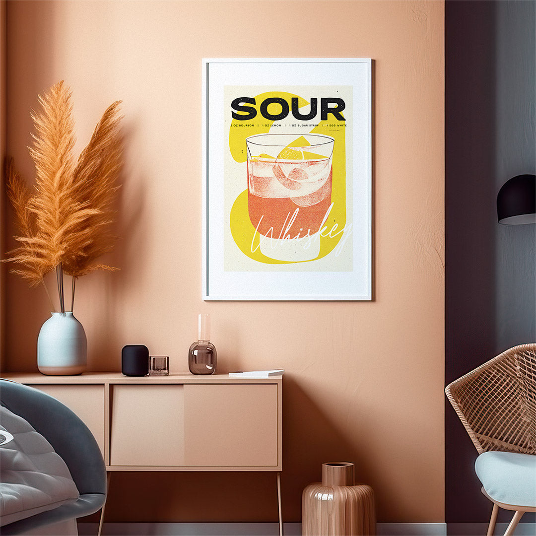 Whiskey Sour Poster Bauhaus Influence Retro Riso Art