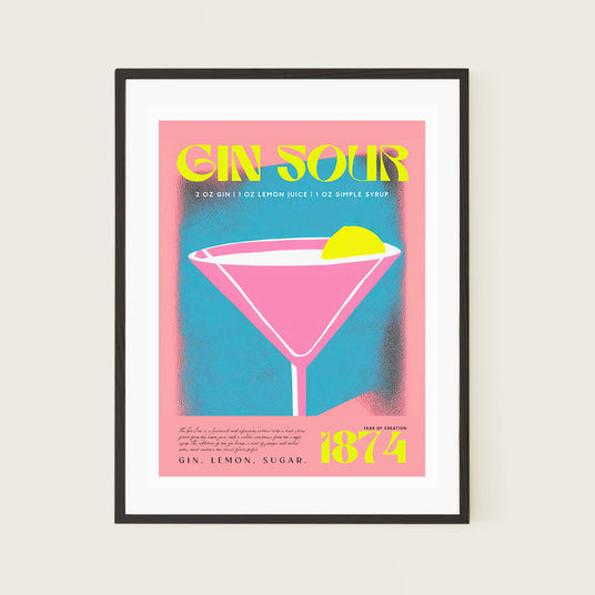 Yellow Pink Gin Sour Classic Cocktail 1874 Room Vintage Art Print